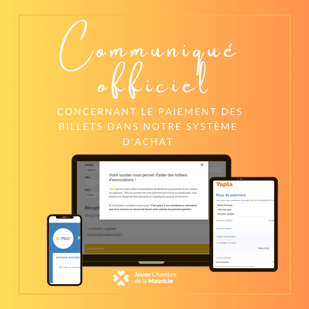 À savoir avant d’effectuer un paiement sur notre système d'achat ( Yapla)